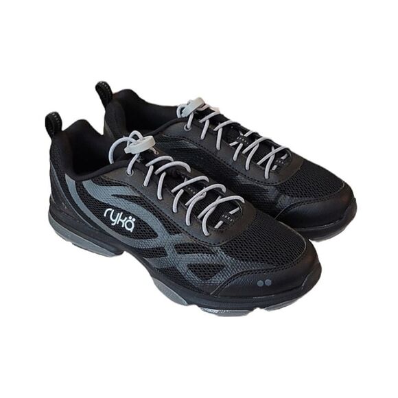 Ryka Devotion XT Black Bungee Cord OrthoLite Footbed Athletic Sneakers Size 6W - Picture 1 of 12
